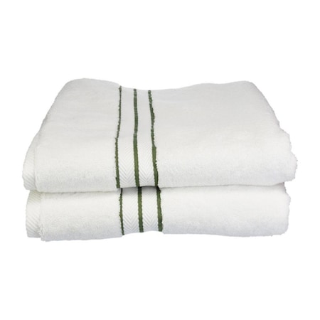 Superior 900GSM-H BTOWEL FG 900 Gsm Egyptian Cotton Bath Towel Set - White w/Forest Green Border- 2 Pieces 900GSM(H) BTOWEL FG